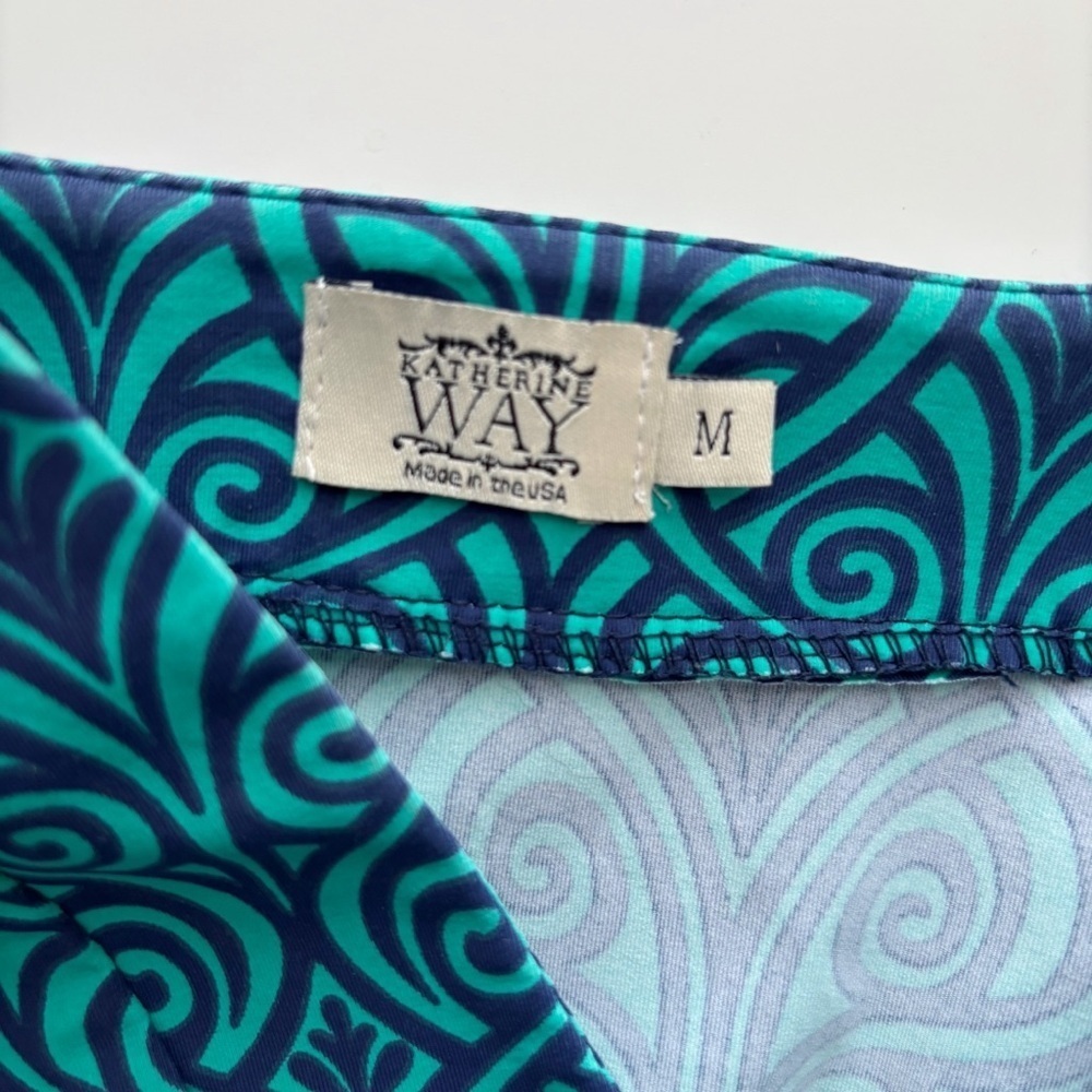 Katherine Way Aqua Blue Scroll Print Tunic Top Medium Resortwear - Picture 5 of 6